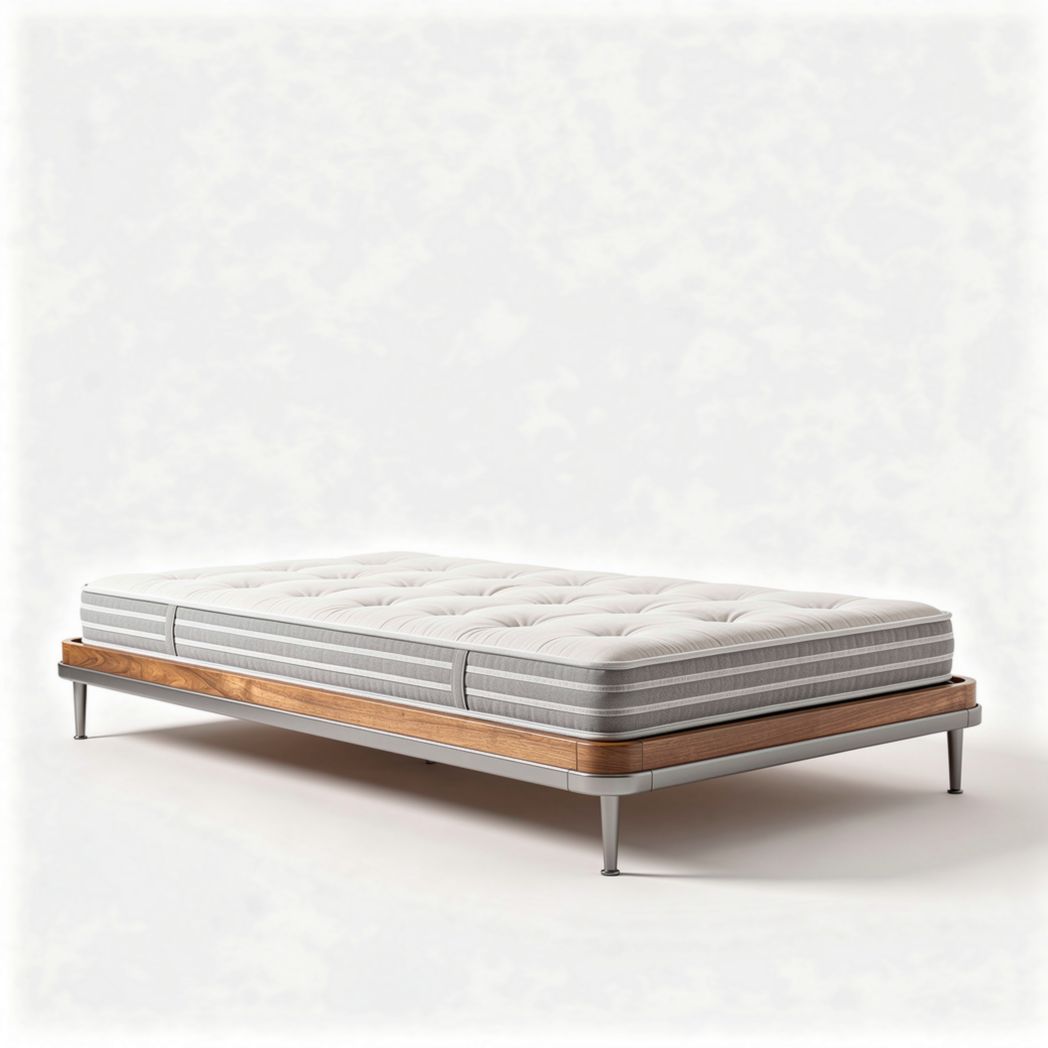 Matras met houten bedframe van 190 x 140 x 25 cm in grijs en wit
