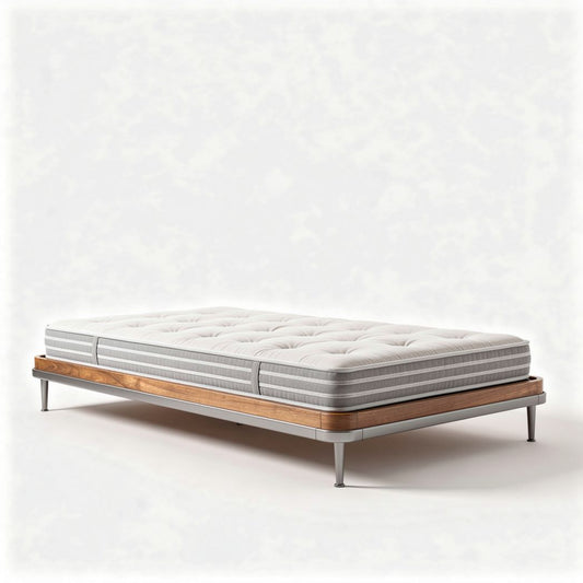 Matras met houten bedframe van 190 x 140 x 25 cm in grijs en wit