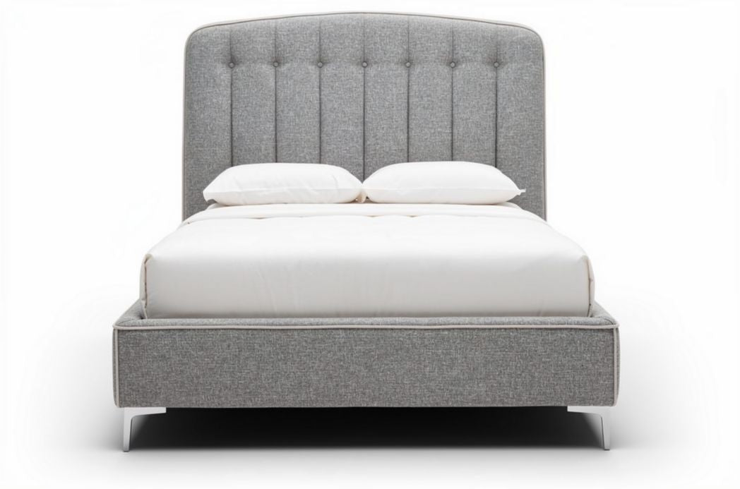 Grijs gestoffeerd bed met hoofdbord en opbergruimte 210 x 160 x 110cm