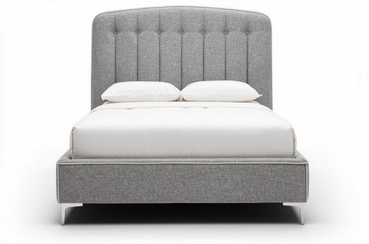 Grijs gestoffeerd bed met hoofdbord en opbergruimte 210 x 160 x 110cm