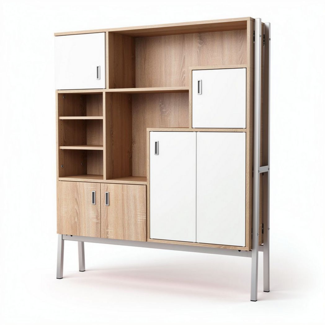Houten kast met witte deuren en open planken afmetingen 160 x 40 x 160cm