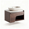 Hangende badkamerconsole met keramische wastafel en houtafwerking 60 x 40 x 30cm