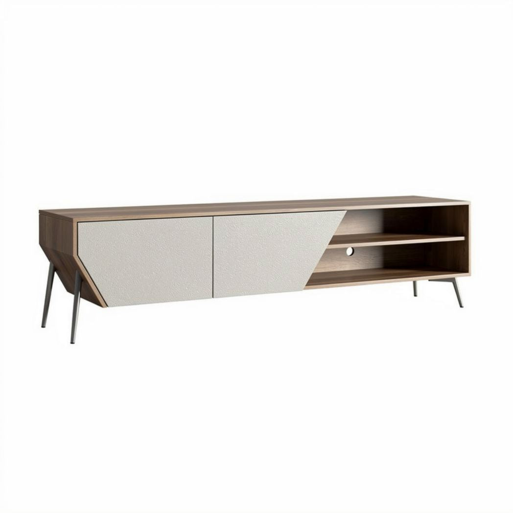 TV-meubel van hout met grijze deuren en metalen poten 100 x 40 x 45cm