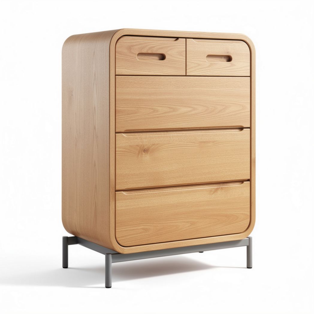 Houten ladekast met vier lades en metalen poten 40 x 30 x 90cm