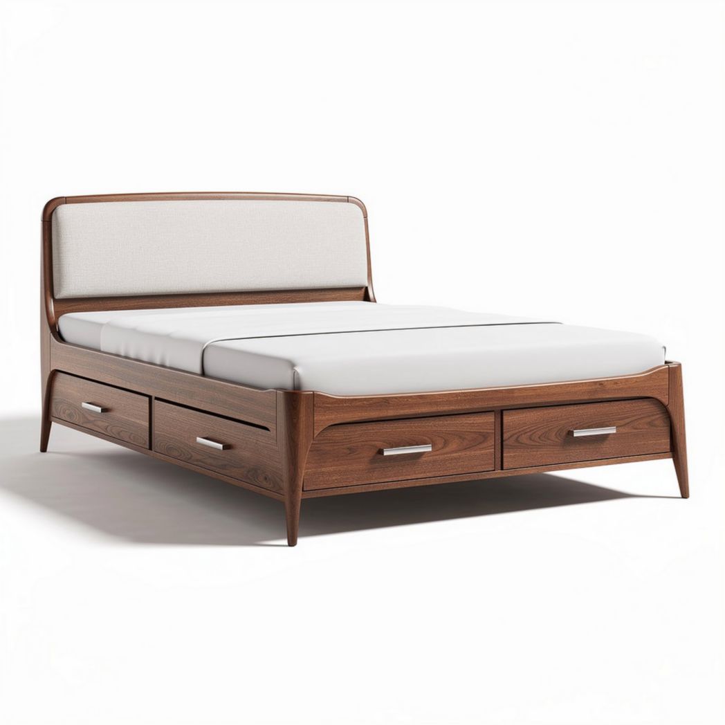 Bed met opberglades van hout en stof 200 x 160 x 100cm bruin