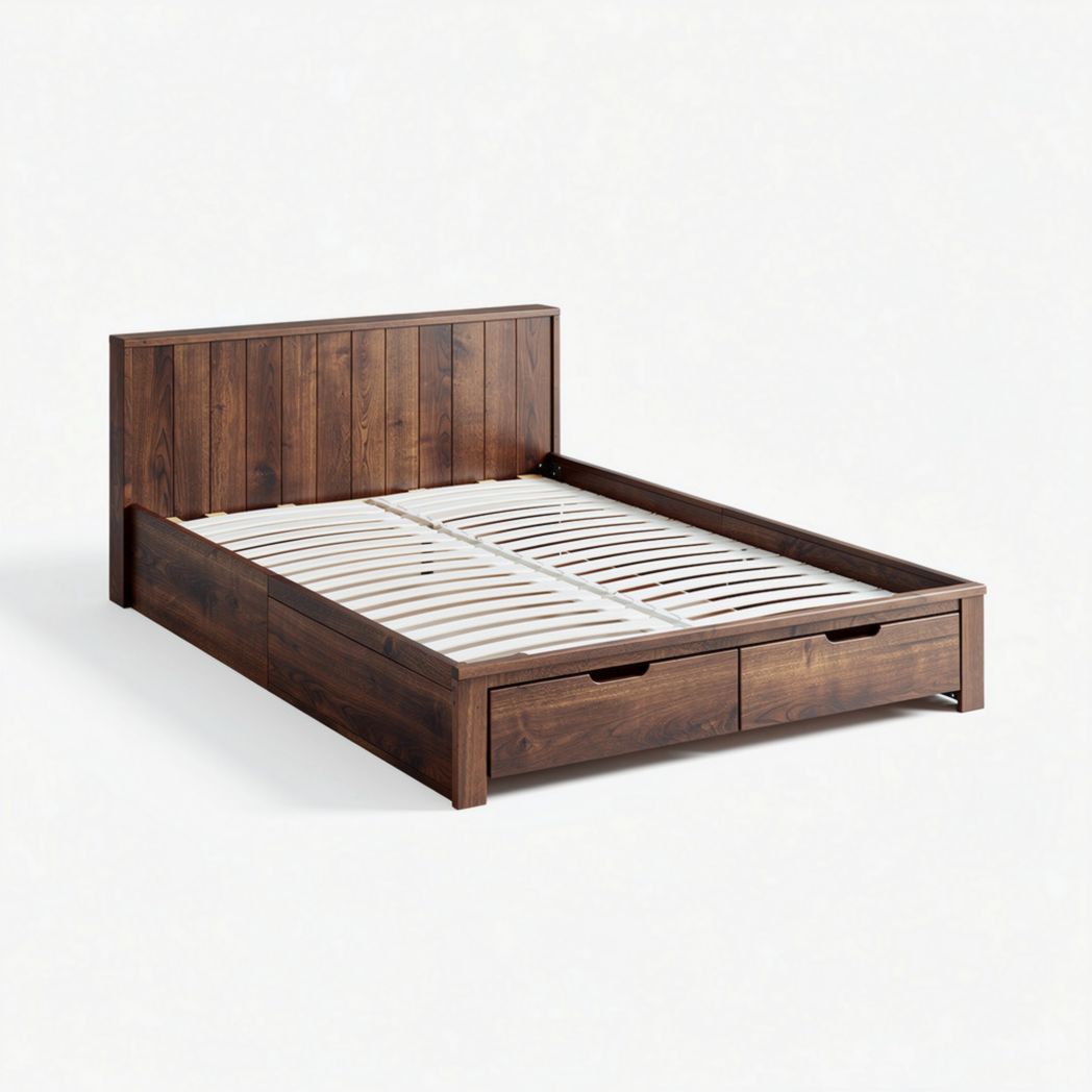 Houten bed met opberglades en lattenbodem 190 x 160 x 30cm donkerbruin