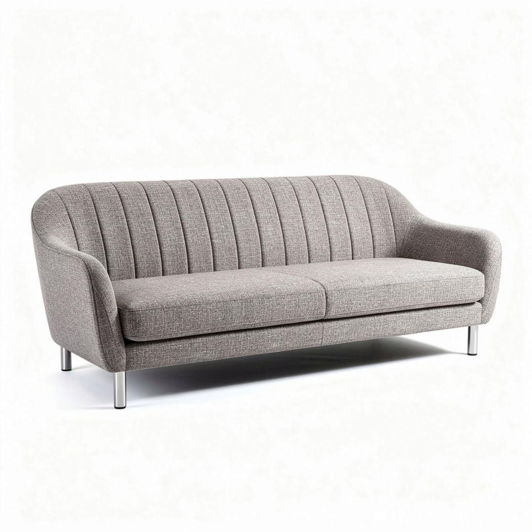 Grijze stoffen bank met verticale stiksels en metalen poten 200 x 80 x 90cm