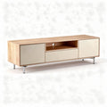 Tv-meubel van hout met beige deuren afmetingen 180 x 40 x 50cm