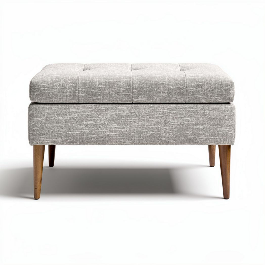 Hocker van stof met houten poten 40 x 40 x 45 cm in grijs