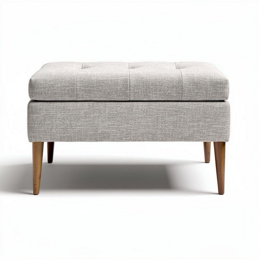 Hocker van stof met houten poten 40 x 40 x 45 cm in grijs