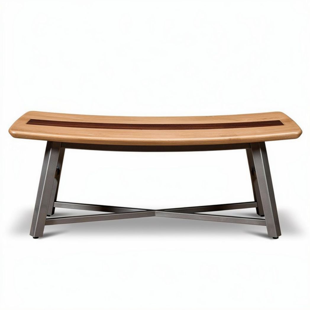 Houten bank van acaciahout met stalen onderstel 120 x 40 x 45cm