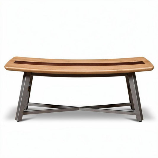 Houten bank van acaciahout met stalen onderstel 120 x 40 x 45cm