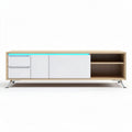 Lange houten tv-meubel met witte lades en verlichting 150 x 40 x 50cm